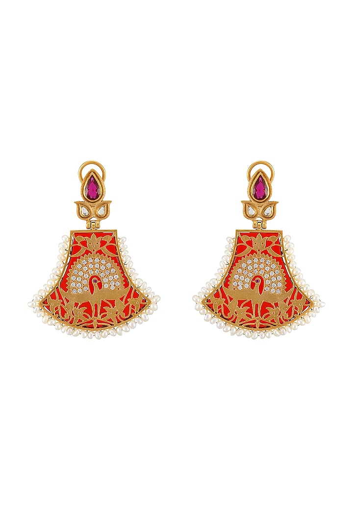 Gold Finish Pearl Earrings In Sterling Silver by Tribe Amrapali at Pernia's Pop Up Shop