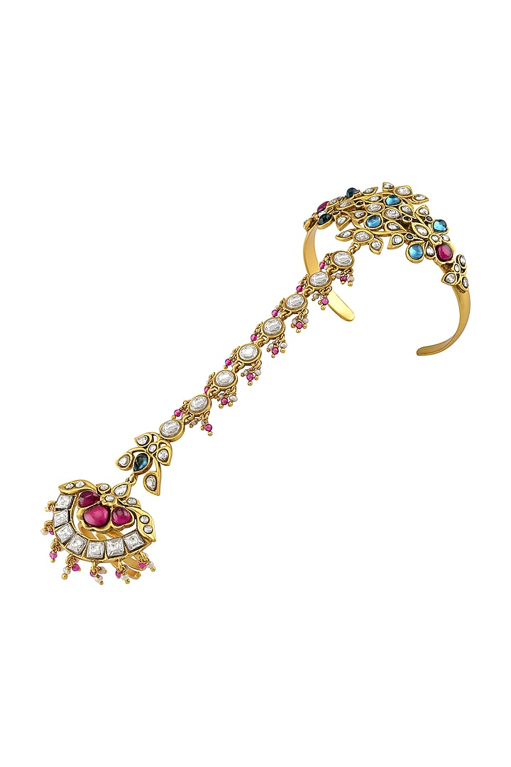 Gold Finish Pearl Handcrafted Hathphool In Sterling Silver by Tribe Amrapali at Pernia's Pop Up Shop