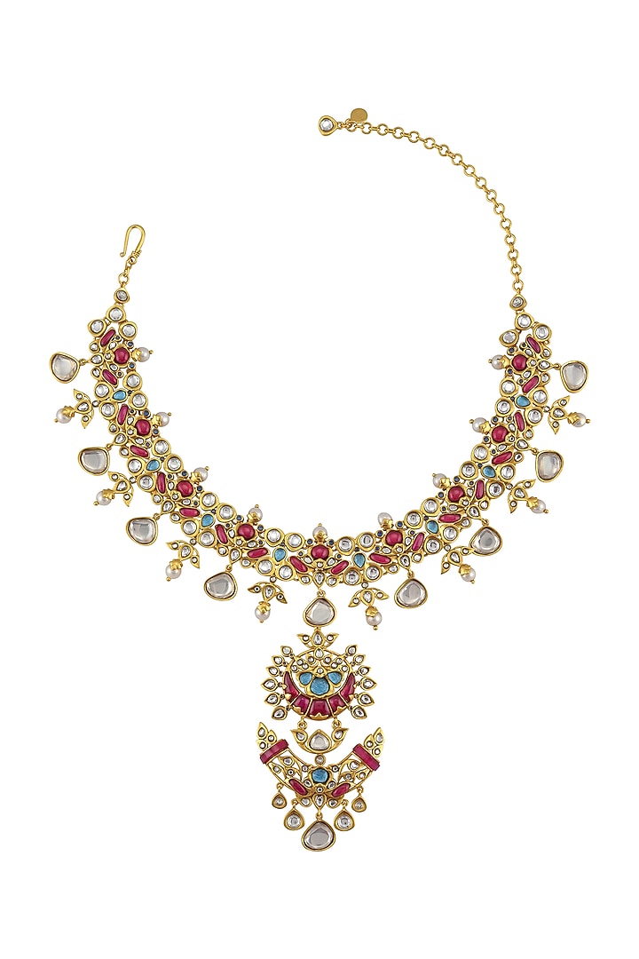 Gold Finish Detachable Pendant Necklace In Sterling Silver by Tribe Amrapali at Pernia's Pop Up Shop