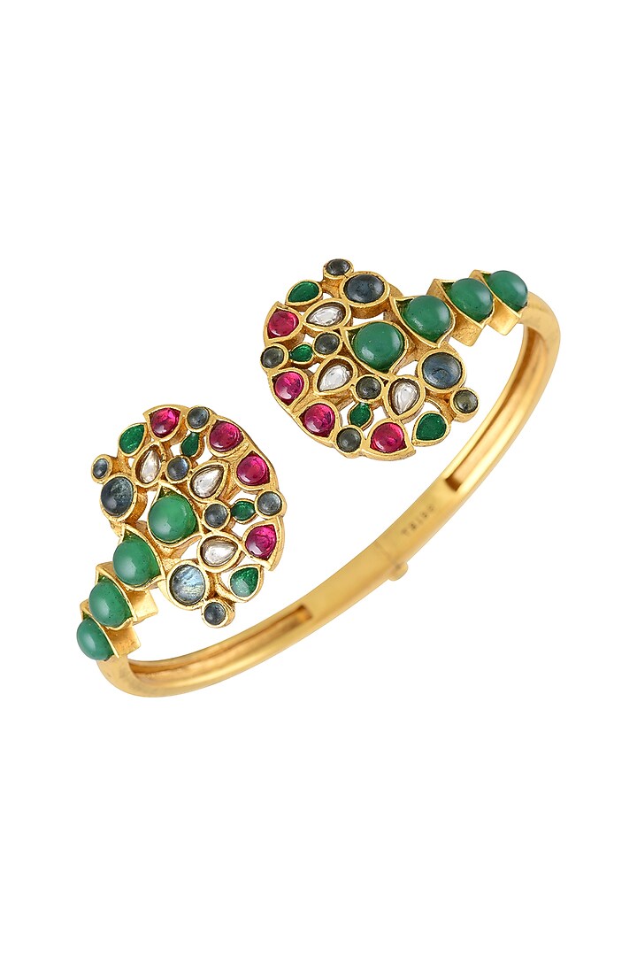 Gold Finish Pearl & Crystal Floral Kada by Tribe Amrapali at Pernia's Pop Up Shop