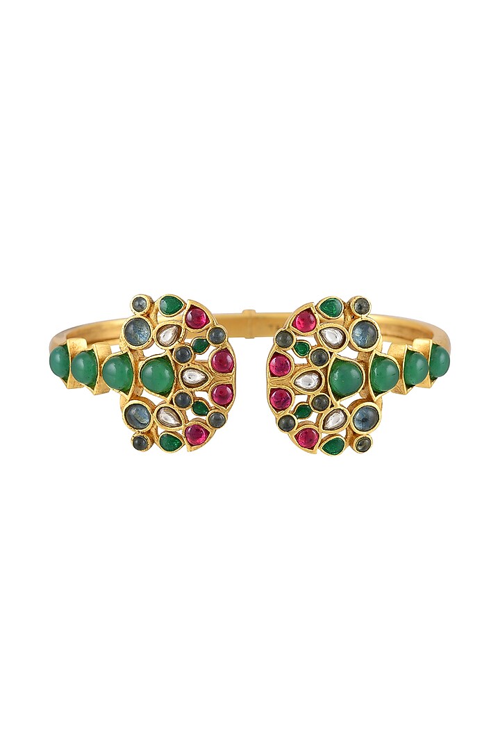 Gold Finish Pearl & Crystal Floral Kada by Tribe Amrapali at Pernia's Pop Up Shop