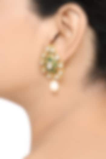 Gold Finish Pearl & Crystal Floral Stud Earrings by Tribe Amrapali at Pernia's Pop Up Shop