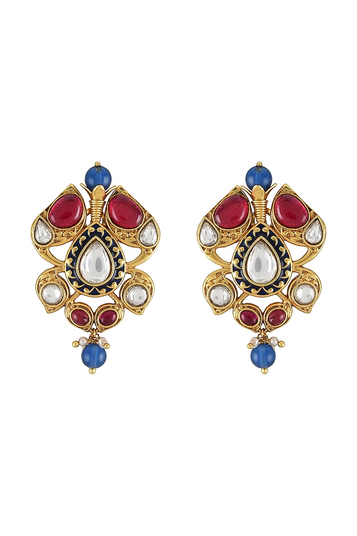 Gold Finish Pearl & Crystal Floral Stud Earrings by Tribe Amrapali at Pernia's Pop Up Shop