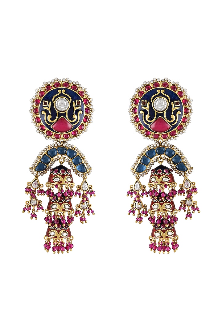 Gold Finish Pearl & Crystal Floral Dangler Earrings by Tribe Amrapali at Pernia's Pop Up Shop