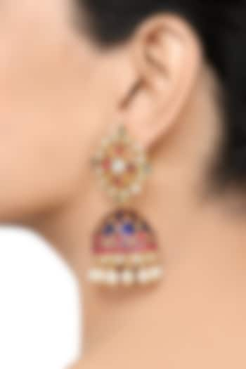 Gold Finish Pearl & Crystal Floral Dangler Earrings by Tribe Amrapali at Pernia's Pop Up Shop