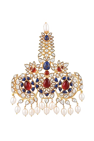 Gold Finish Pearl & Crystal Floral Kalangi by Tribe Amrapali