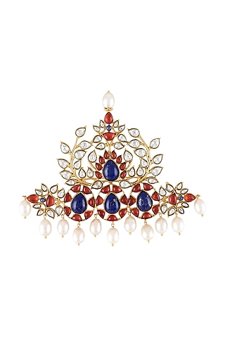 Gold Finish Pearl & Crystal Floral Kalangi by Tribe Amrapali