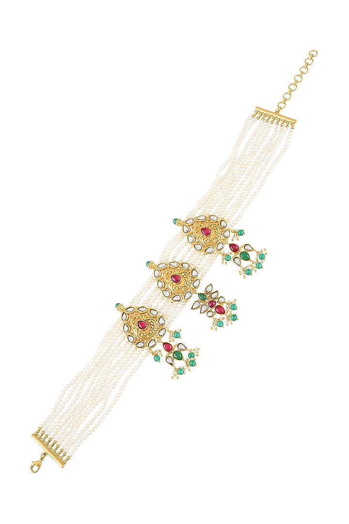 Gold Finish Pearl & Crystal Floral Choker Necklace by Tribe Amrapali at Pernia's Pop Up Shop