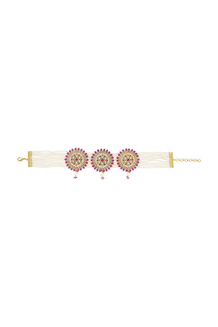 Gold Finish Pearl & Crystal Floral Choker Necklace by Tribe Amrapali at Pernia's Pop Up Shop