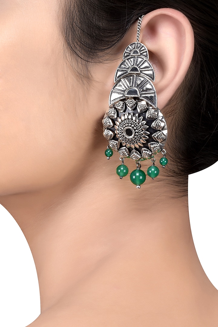 Black Rhodium Earrings With Glass Beads by Tribe Amrapali at Pernia's Pop Up Shop
