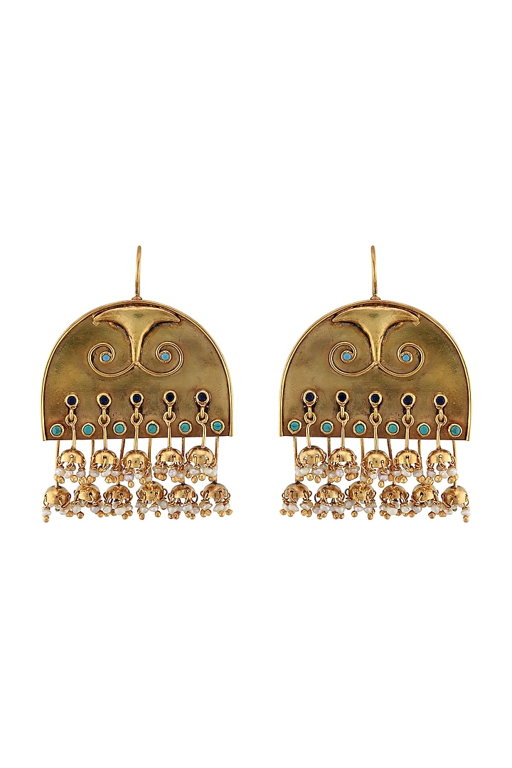 Gold Finish Pearl & Glass Earrings by Tribe Amrapali