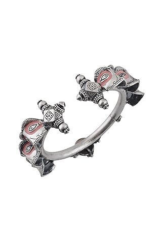 Oxidised Silver Finish Enameled Arm Band by Tribe Amrapali
