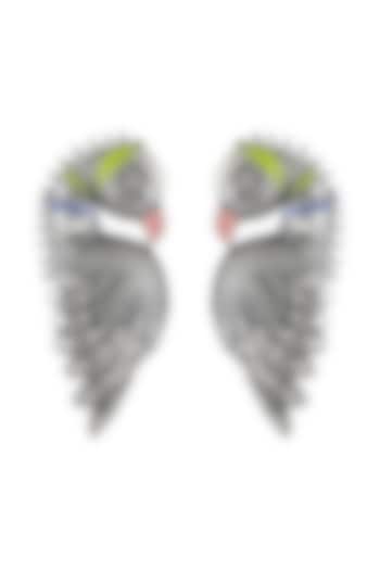 Oxidised Silver Finish Enameled Bird Ear Cuffs by Tribe Amrapali at Pernia's Pop Up Shop