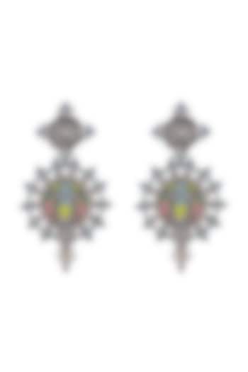 Oxidised Silver Finish Hand-Painted Floral Earrings by Tribe Amrapali at Pernia's Pop Up Shop