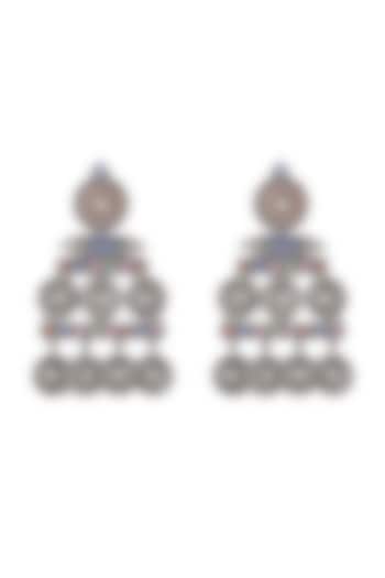 Oxidised Silver Finish Enameled Coin-Charm Earrings by Tribe Amrapali at Pernia's Pop Up Shop