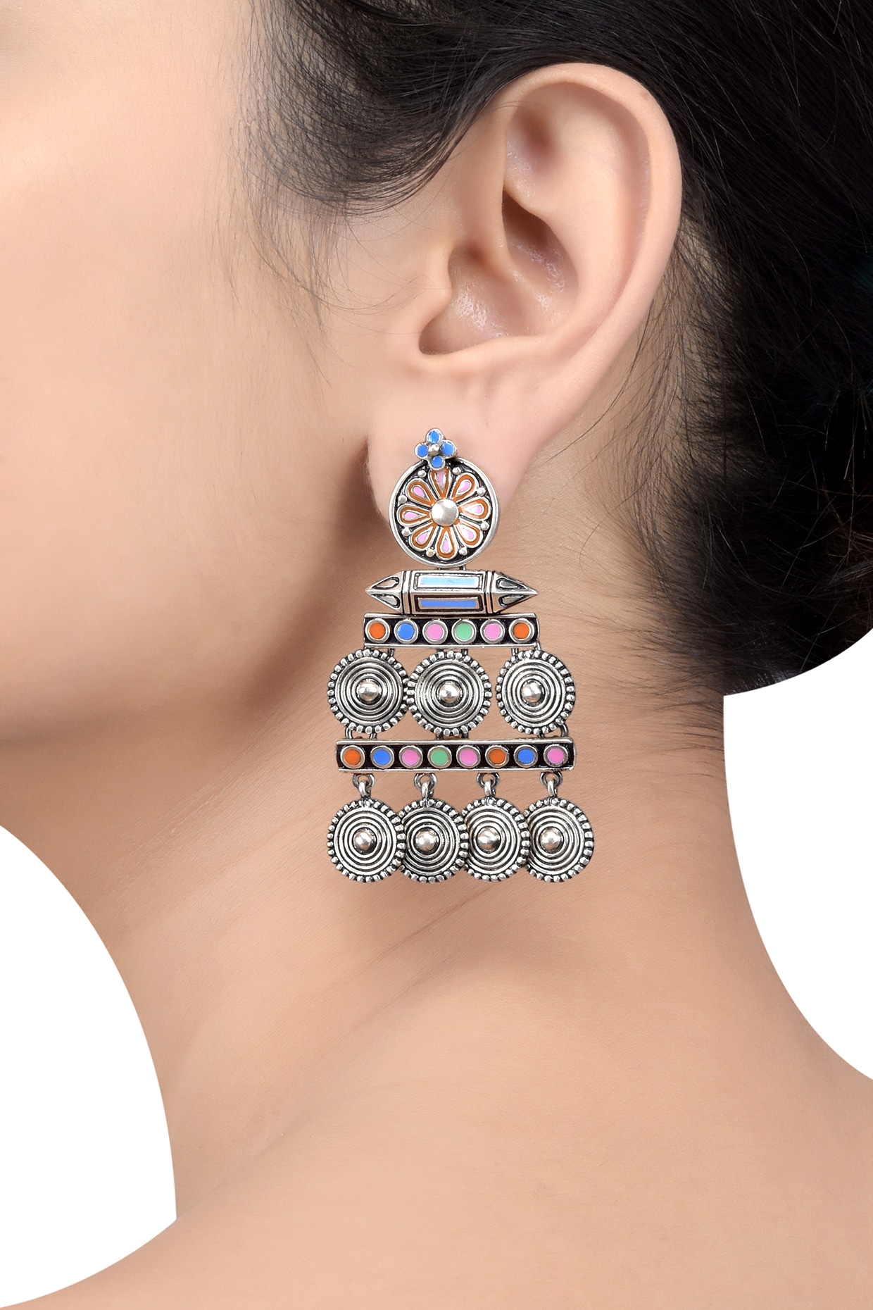 Tribe Amrapali Silver Plated Floral Disc Earrings (FCE19-004) : Amazon.in:  Fashion