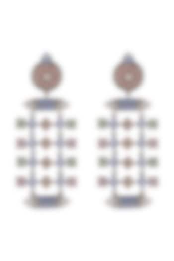 Oxidised Silver Finish Enameled Square-Charm Earrings by Tribe Amrapali at Pernia's Pop Up Shop