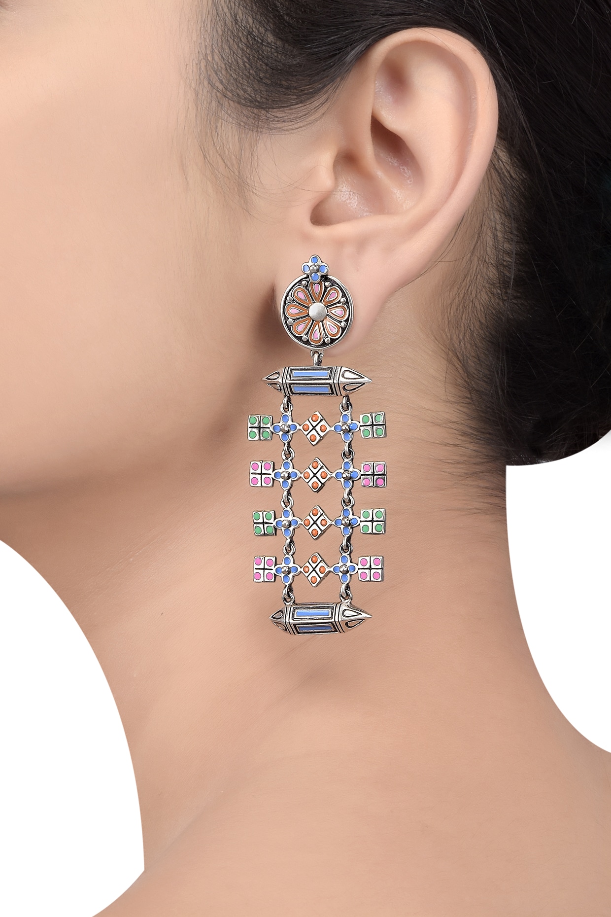 Buy TRIBE AMRAPALI Sterling Silver Oceania Chain Earrings | Shoppers Stop