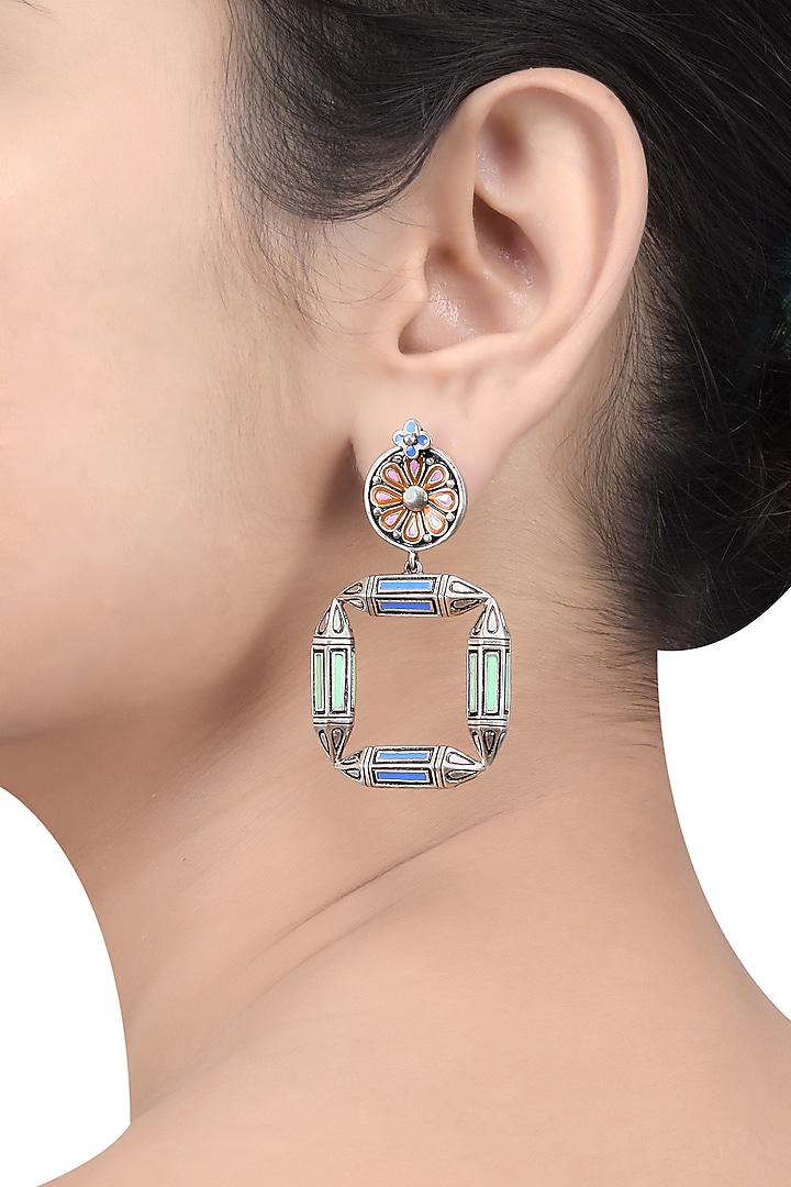Oxidised Silver Finish Floral Earrings by Tribe Amrapali at Pernia's Pop Up Shop