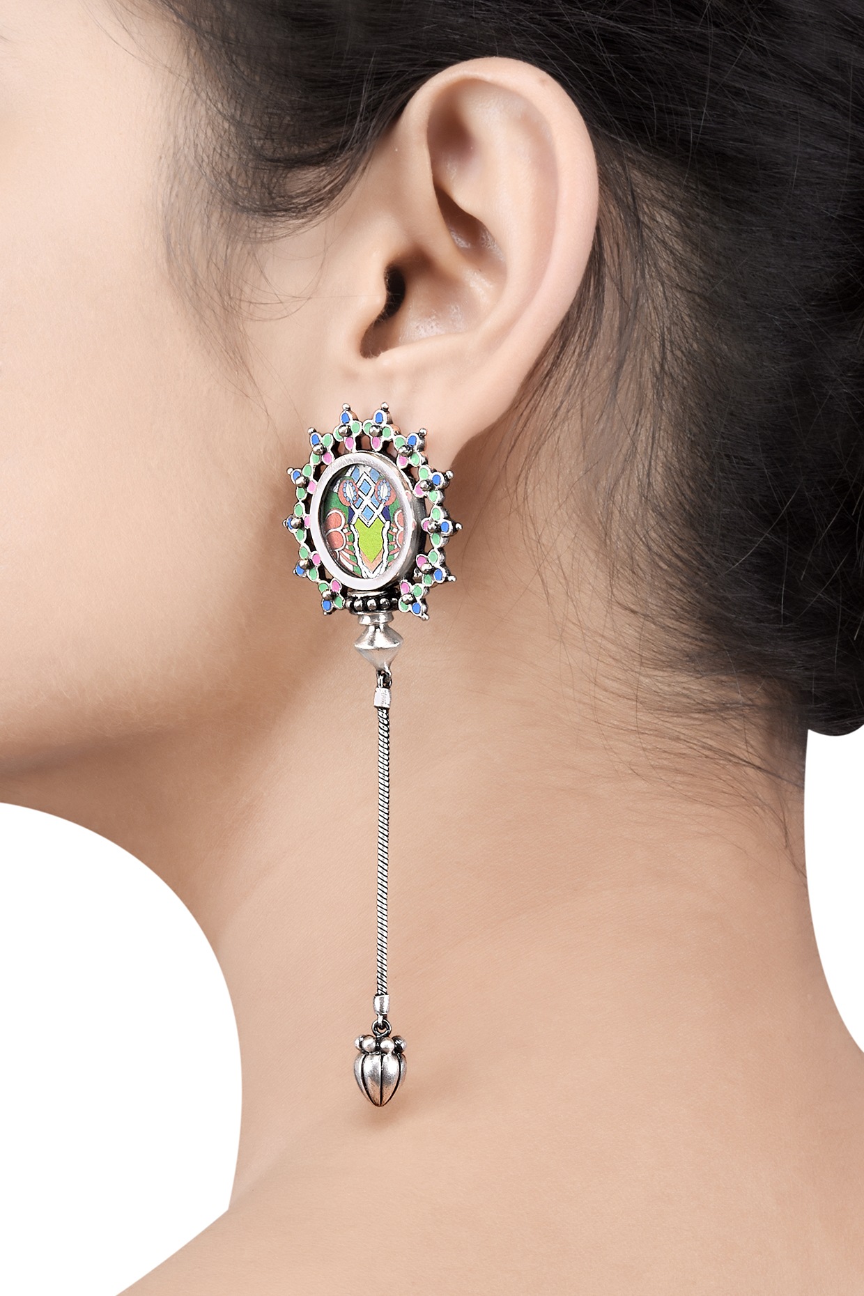 Buy Tribe Amrapali Blue Pink Enamel Coin Flower Chandrika Chain Earrings  Online