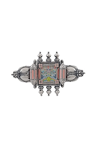 Oxidised Silver Finish Hand Painted Cuff by Tribe Amrapali