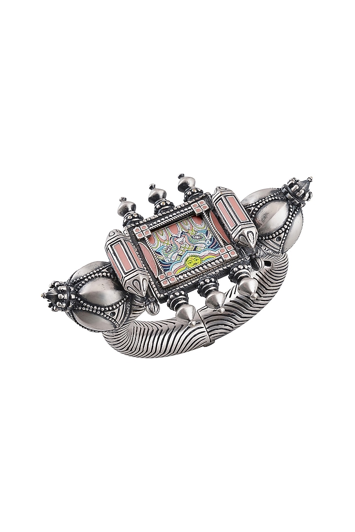 Oxidised Silver Finish Hand Painted Cuff by Tribe Amrapali at Pernia's Pop Up Shop
