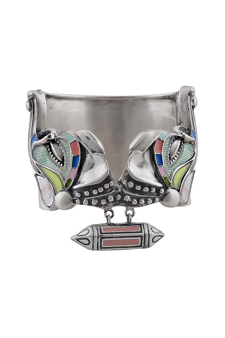 Oxidised Silver Finish Enameled Elephant Cuff by Tribe Amrapali at Pernia's Pop Up Shop