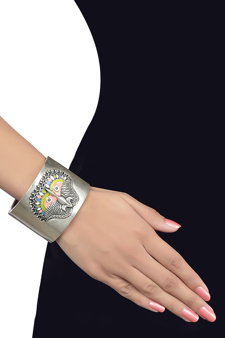 Oxidised Silver Finish Enameled Cuff by Tribe Amrapali at Pernia's Pop Up Shop