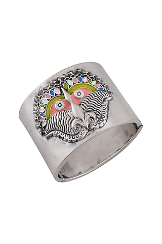 Oxidised Silver Finish Enameled Cuff by Tribe Amrapali