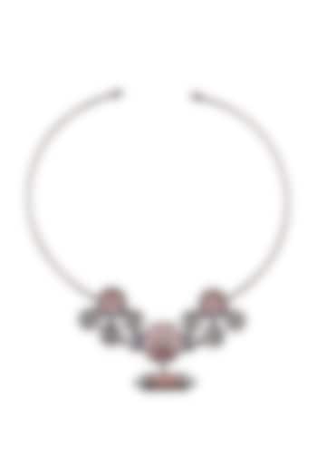 Oxidised Silver Finish Enameled Floral Necklace by Tribe Amrapali at Pernia's Pop Up Shop