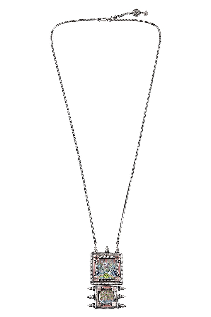 Oxidised Silver Finish Hand Painted Necklace by Tribe Amrapali at Pernia's Pop Up Shop