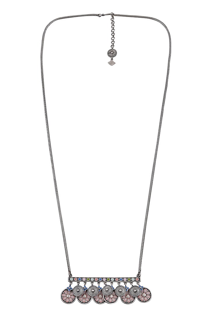 Oxidised Silver Finish Enameled Coin Necklace by Tribe Amrapali at Pernia's Pop Up Shop