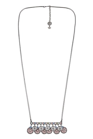 Oxidised Silver Finish Enameled Coin Necklace by Tribe Amrapali