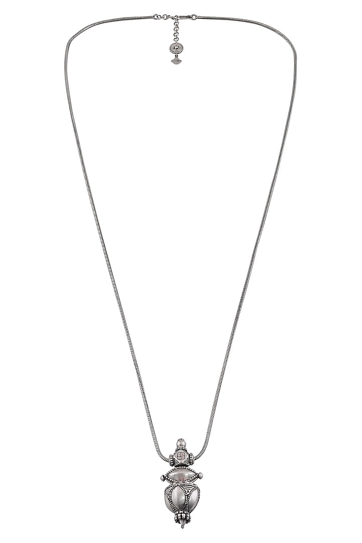 Oxidised Silver Finish Enameled Pendant Necklace by Tribe Amrapali at Pernia's Pop Up Shop