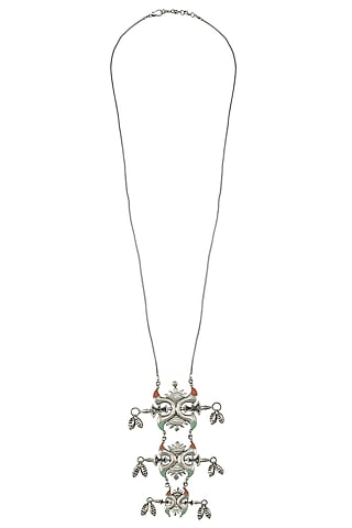 Oxidised Silver Finish Enameled Long Necklace by Tribe Amrapali