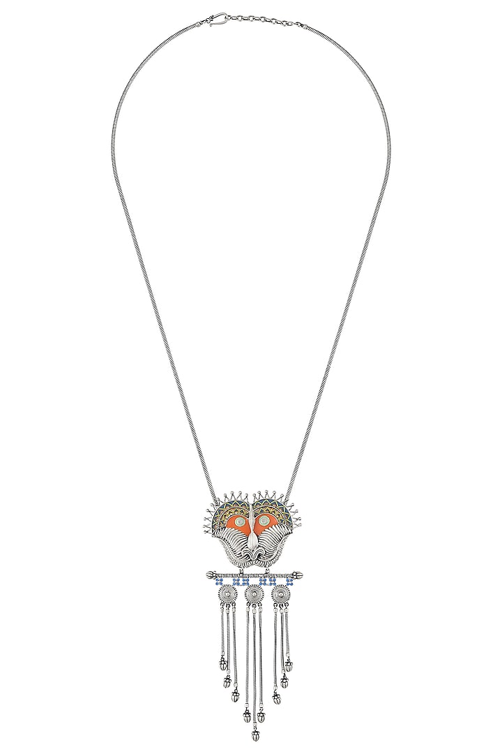 Oxidised Silver Finish Handcrafted Enameled Necklace by Tribe Amrapali