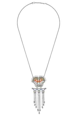 Oxidised Silver Finish Handcrafted Enameled Necklace by Tribe Amrapali