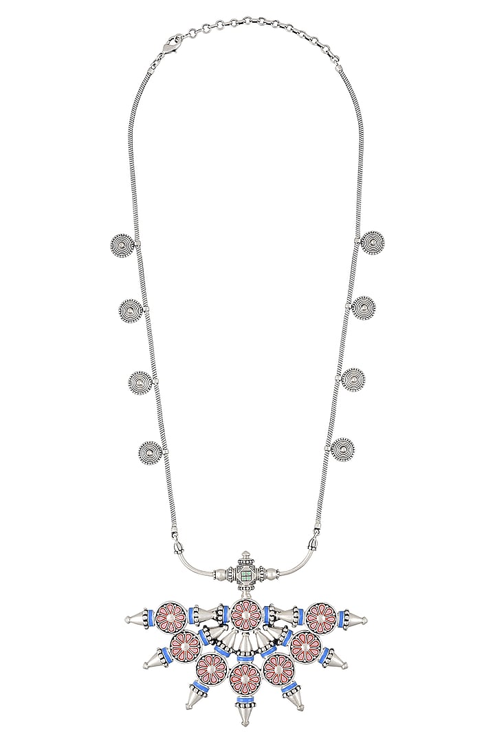 Oxidised Silver Finish Enameled Necklace by Tribe Amrapali at Pernia's Pop Up Shop
