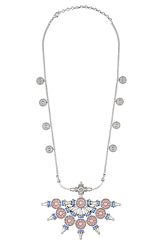 Oxidised Silver Finish Enameled Necklace by Tribe Amrapali