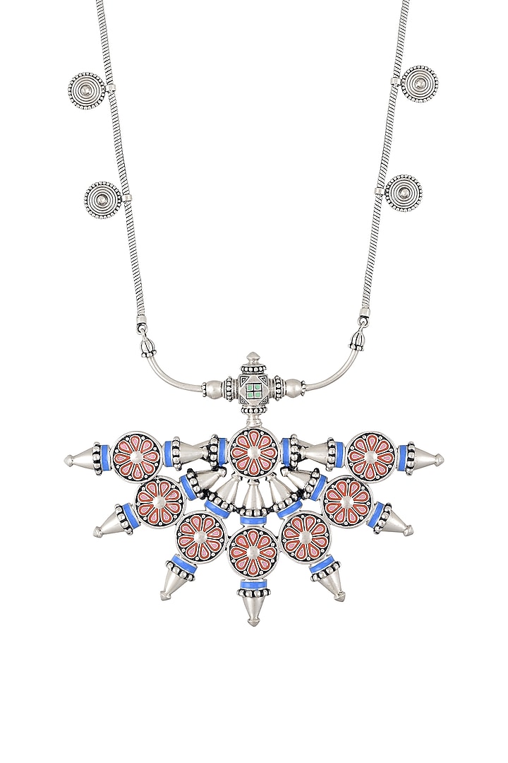 Oxidised Silver Finish Enameled Necklace by Tribe Amrapali at Pernia's Pop Up Shop