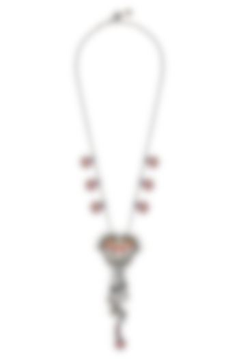 Oxidised Silver Finish Enameled Charm Necklace by Tribe Amrapali