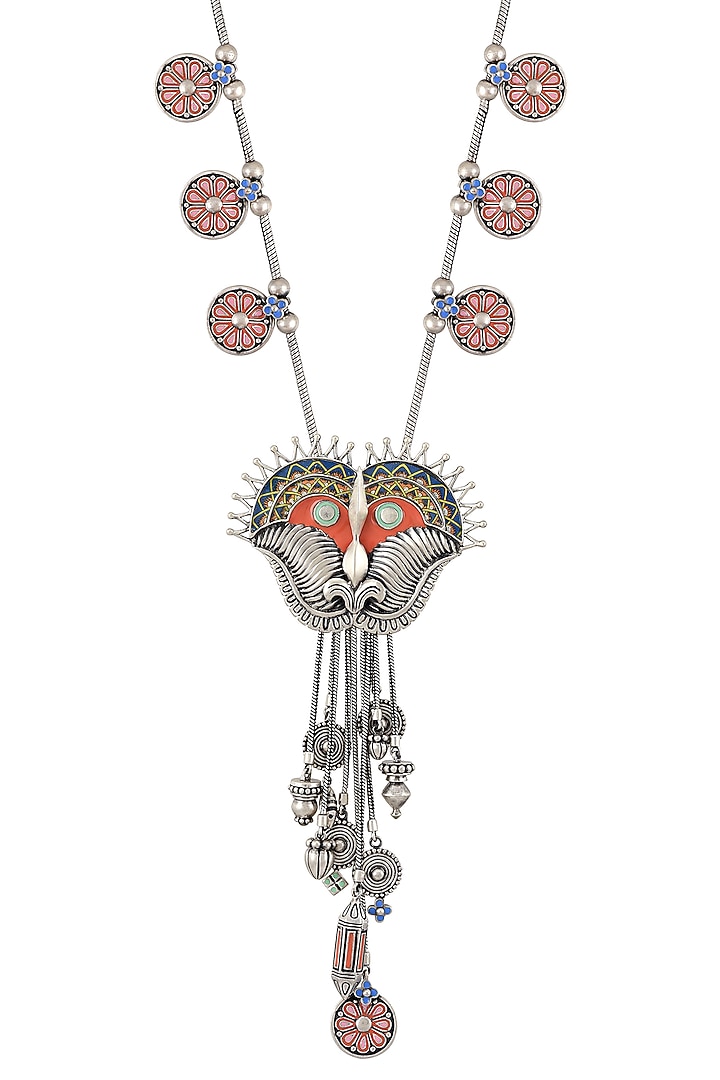 Oxidised Silver Finish Enameled Charm Necklace by Tribe Amrapali at Pernia's Pop Up Shop