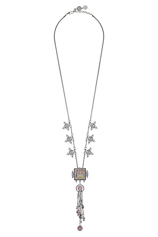 Oxidised Silver Finish Handcrafted Enameled Charm Necklace by Tribe Amrapali