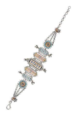 Oxidised Silver Finish Ghungroo Bracelet In Sterling Silver by Tribe Amrapali