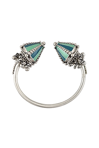 Oxidised Silver Finish Ghungroo Kada In Sterling Silver by Tribe Amrapali