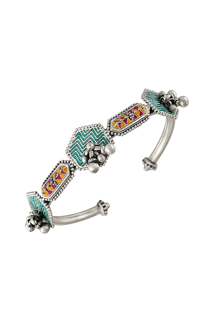 Oxidised Silver Finish Enameled Bracelet In Sterling Silver by Tribe Amrapali at Pernia's Pop Up Shop