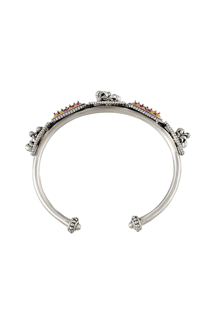 Oxidised Silver Finish Enameled Bracelet In Sterling Silver by Tribe Amrapali at Pernia's Pop Up Shop