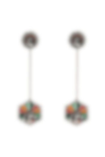Oxidised Silver Finish Ghungroo Enameled Earrings In Sterling Silver by Tribe Amrapali at Pernia's Pop Up Shop