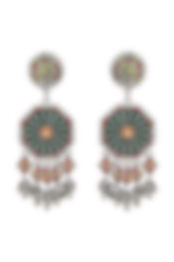 Oxidised Silver Finish Enameled Earrings In Sterling Silver by Tribe Amrapali