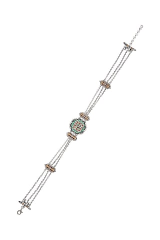 Oxidised Silver Finish Ghungroo Enameled Choker Necklace In Sterling Silver by Tribe Amrapali